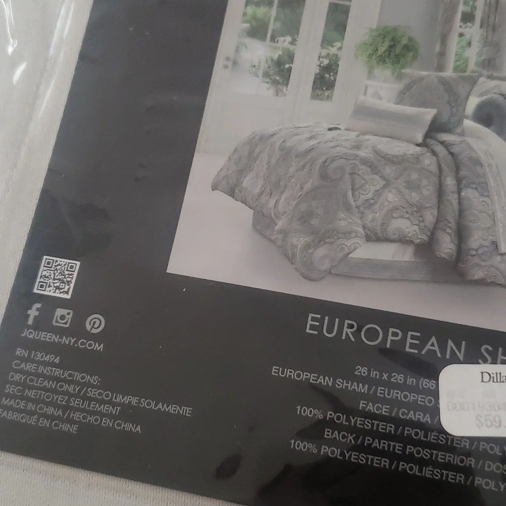 J.Queen Pillow Sham Set Of 2 Satin Embroidered Tapestry Boho Shabby Chic New